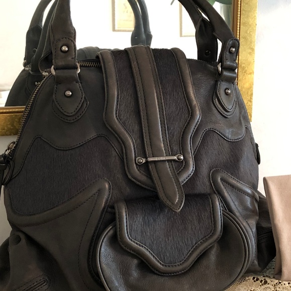 botkier Gray Leather & Animal Hair Satchel - Picture 2 of 8